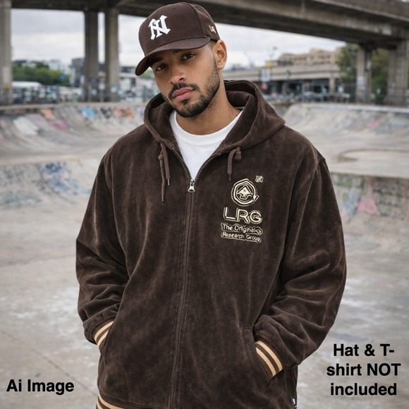 LRG Lifted Research Group Other - LRG Lifted Research Group Velour Zip Hoodie Jacket 3XL Brown Logo Y2K Urban